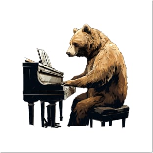 Grizzly Bear playing piano Posters and Art